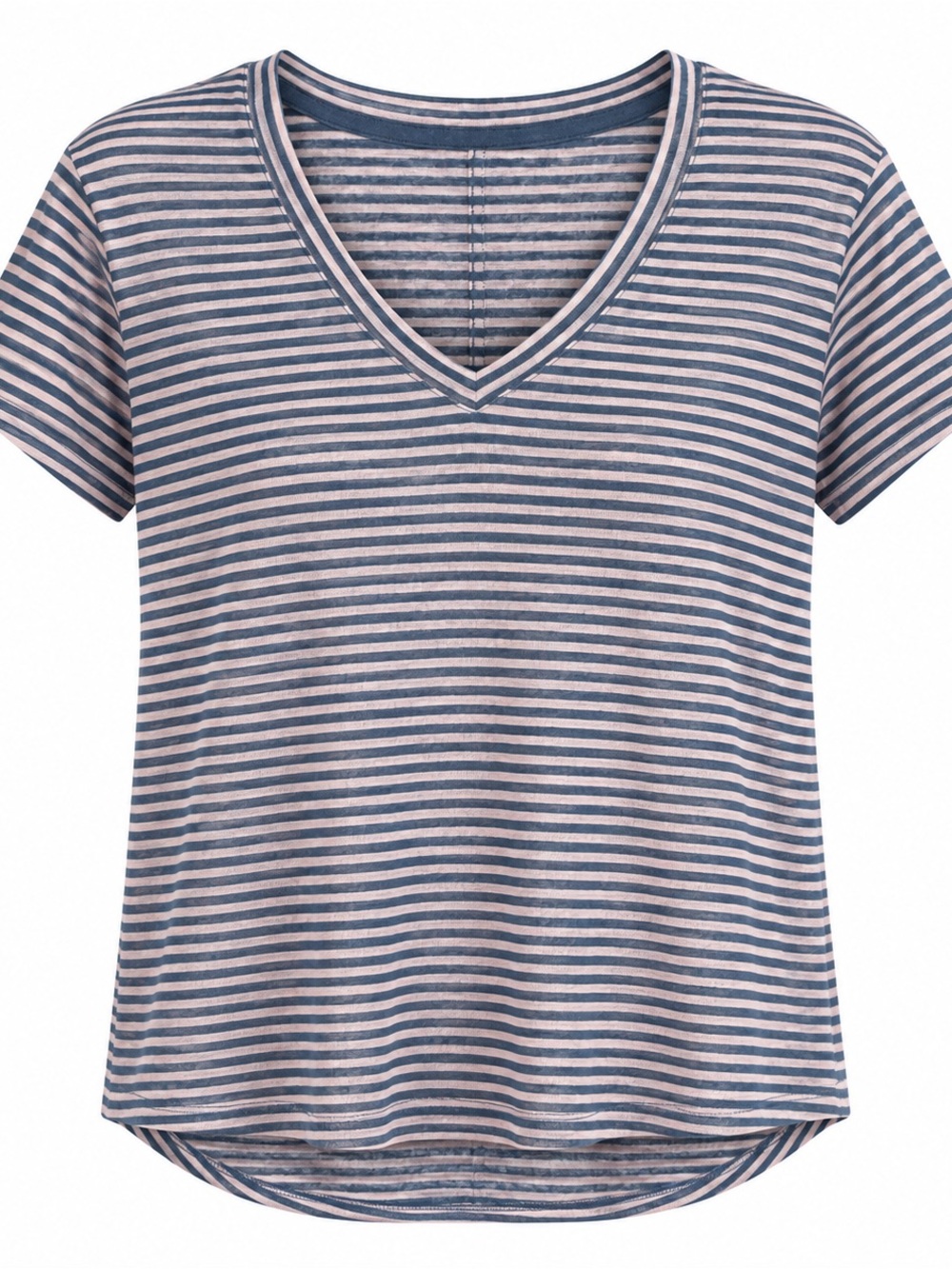 Lou & Grey 100% Linen Striped Pink and Blue V-Neck T-Shirt XS